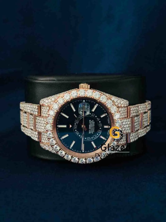 Bust Down VVS Moissanite Sky Dweller Rolex Watch