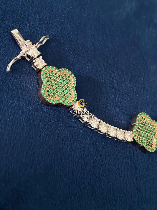 Clover Hip Hop Round Moissanite Two Tone Bracelet