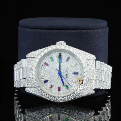 Colord Baguette Dial Fully Moissanite Diamond Watch