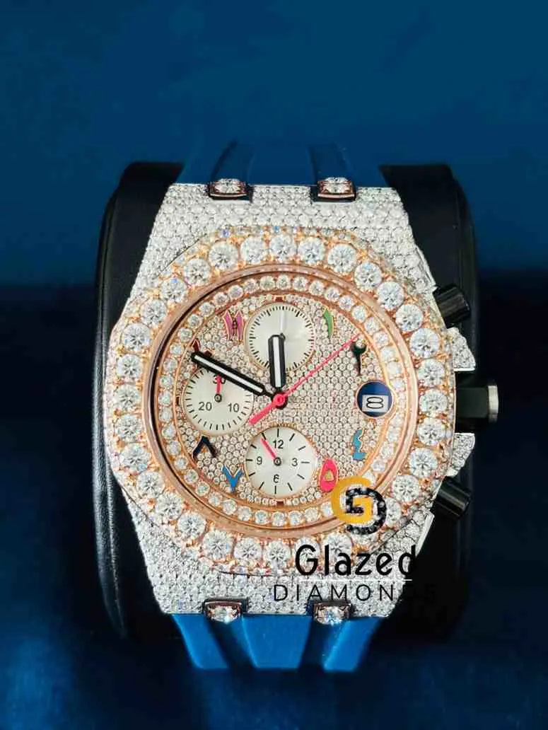 Colorfull Arabic Multi Chronograph Dial Moissanite Watch