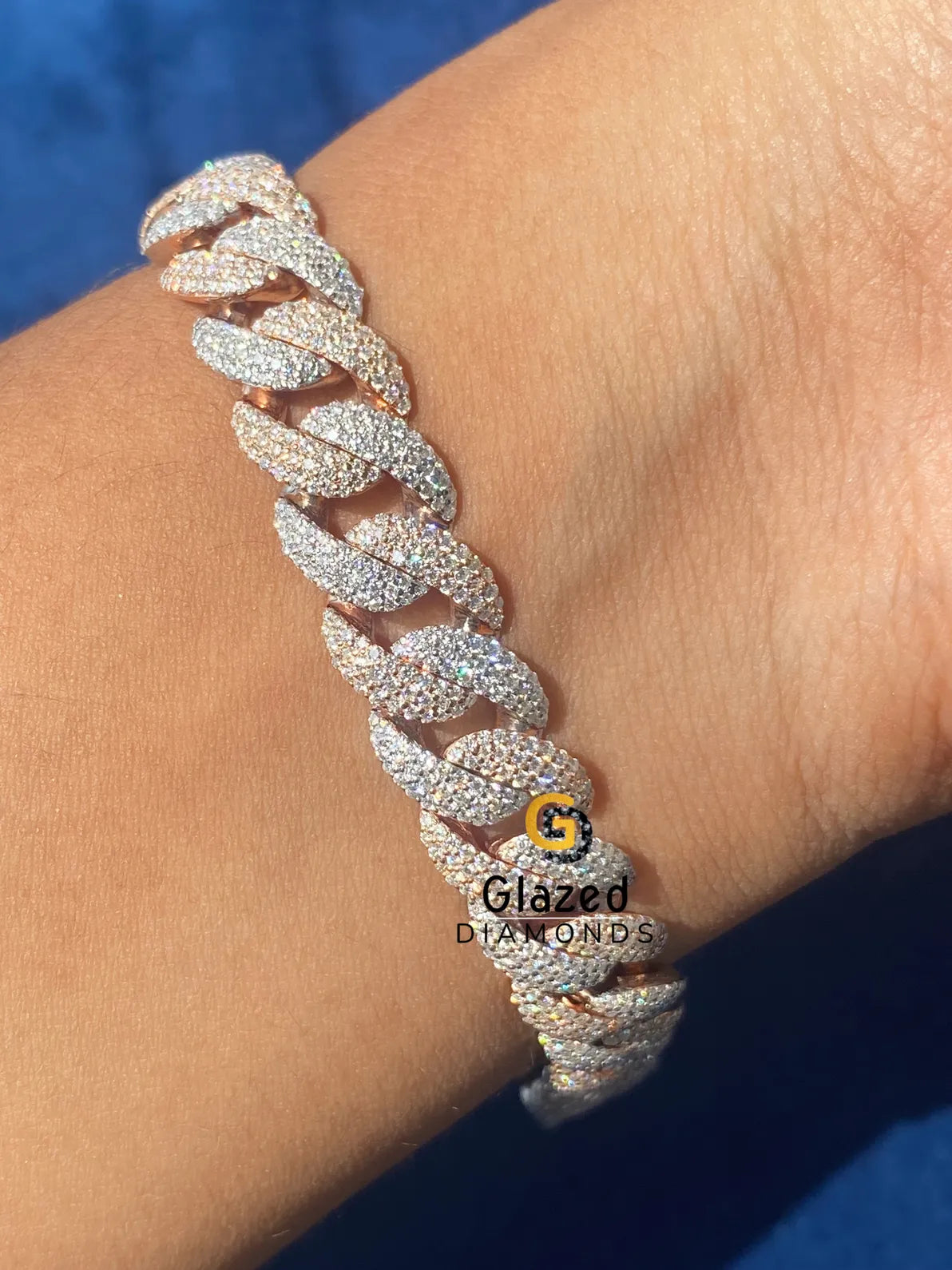 Cuban Link Round Moissanite Two Tone Bracelet