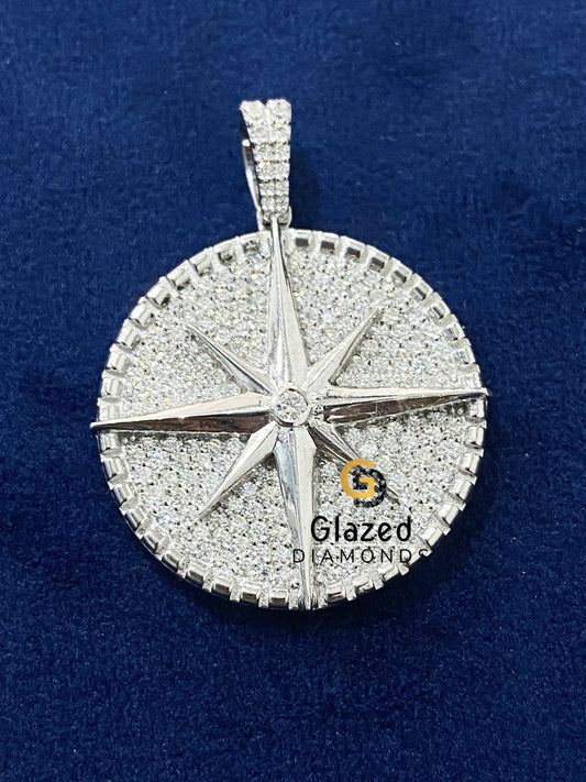 D Colorless Bust Down Round VVs Moissanite Compass Pendant