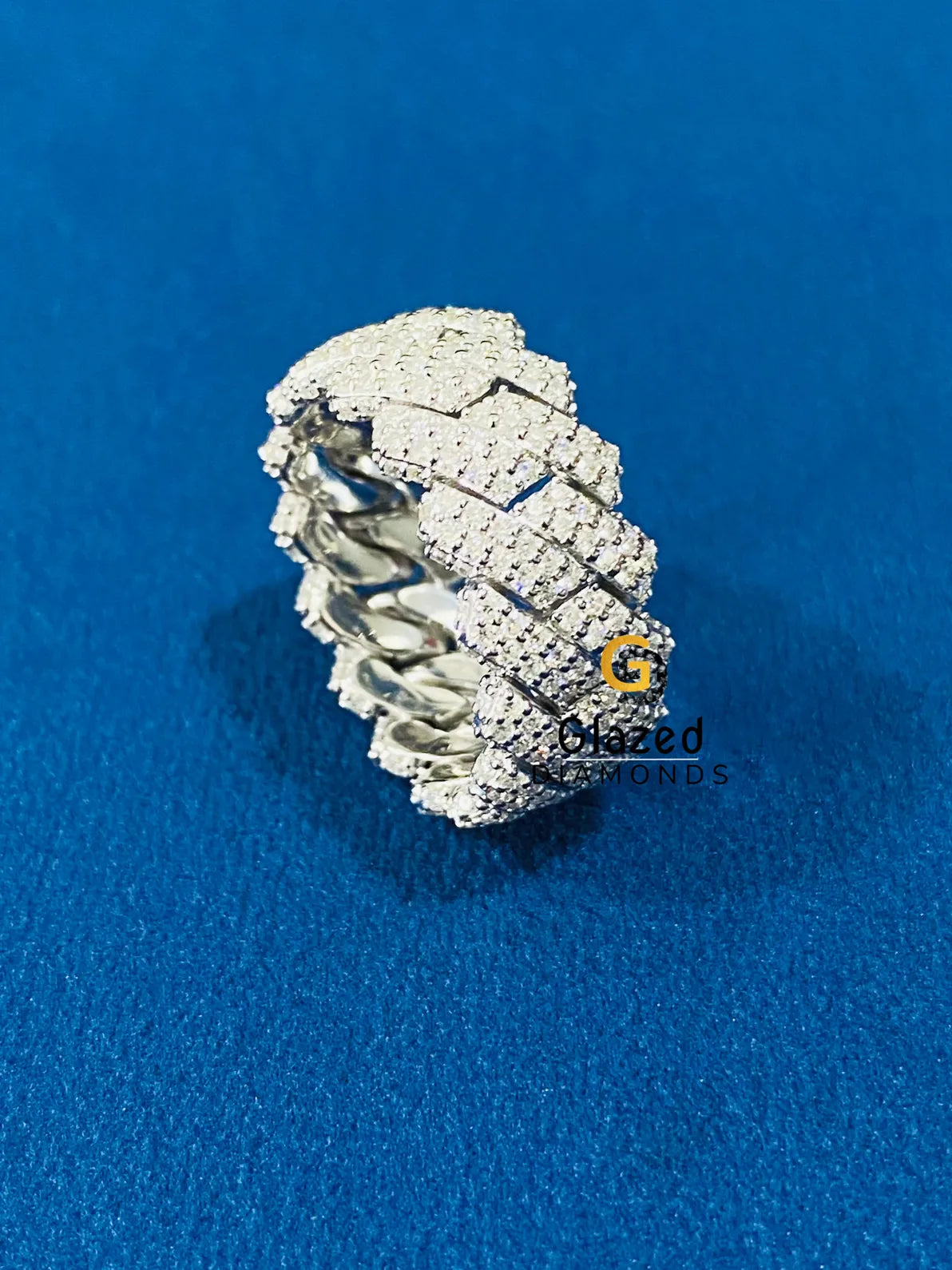 D Colorless Cuban Link Round Hip Hop Moissanite Ring