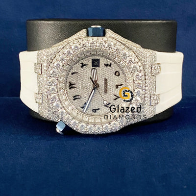 D Colorless Iced Out White Silicone Strap Moissanite Watch