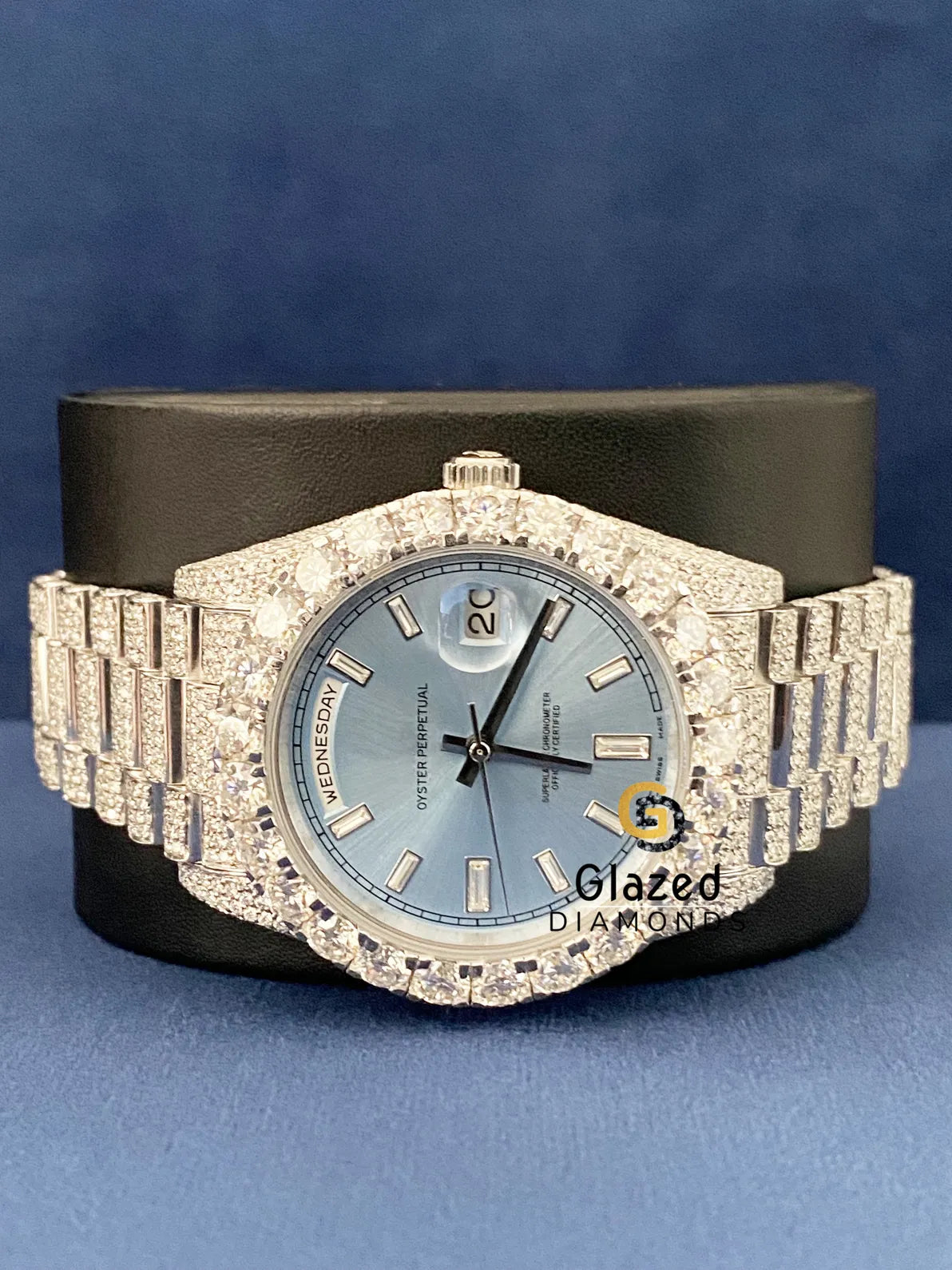 Day Date Fully Iced Out Stick Dial Moissanite Watch