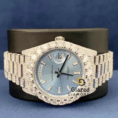Day Date Fully Iced Out Stick Dial Moissanite Watch