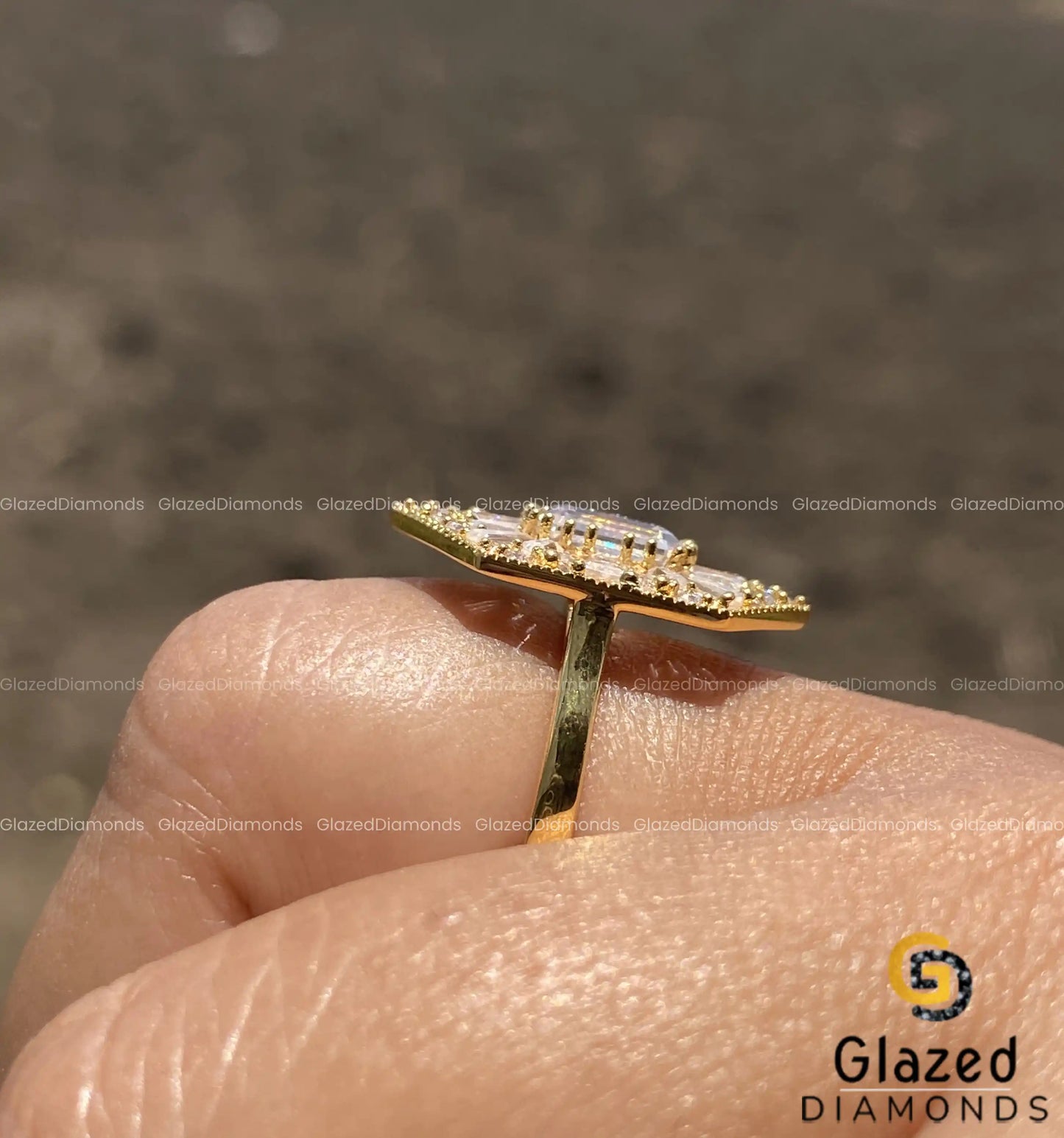 Art Deco Emerald Cut Moissanite Hexagon Shape Engagement Ring For Her