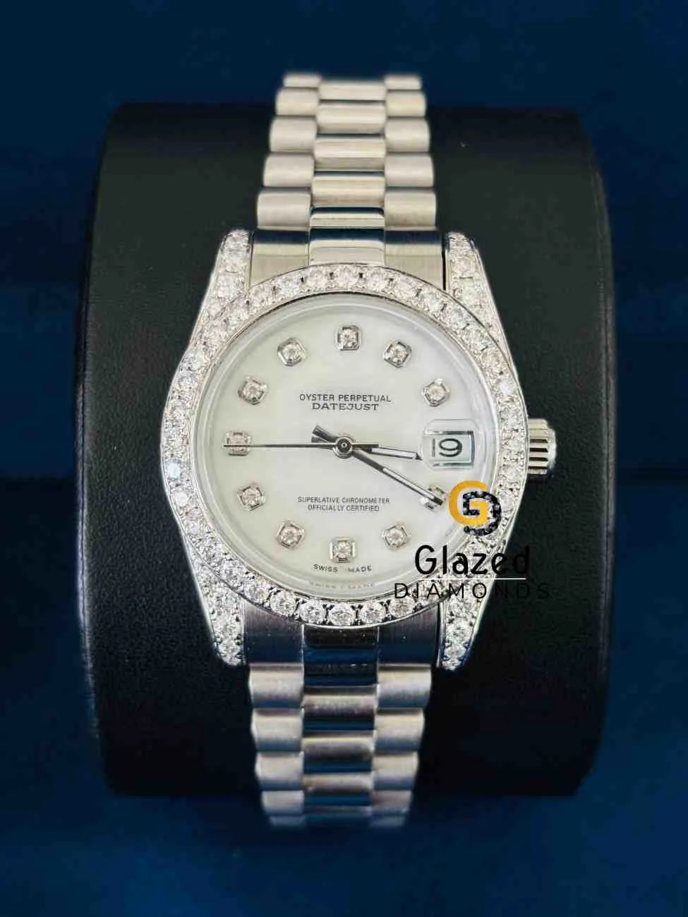 Diamond Studded Big Bezel Bar Presidential Strap Watch