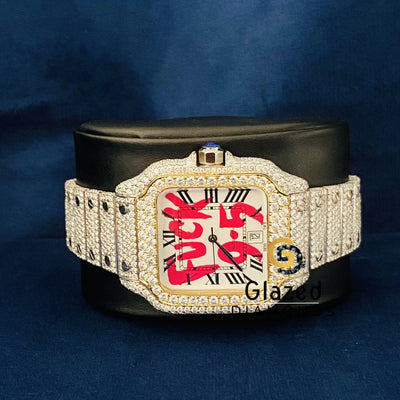 Duel Tone Iced Out Diamond Studded Hip Hop Moissanite Watch