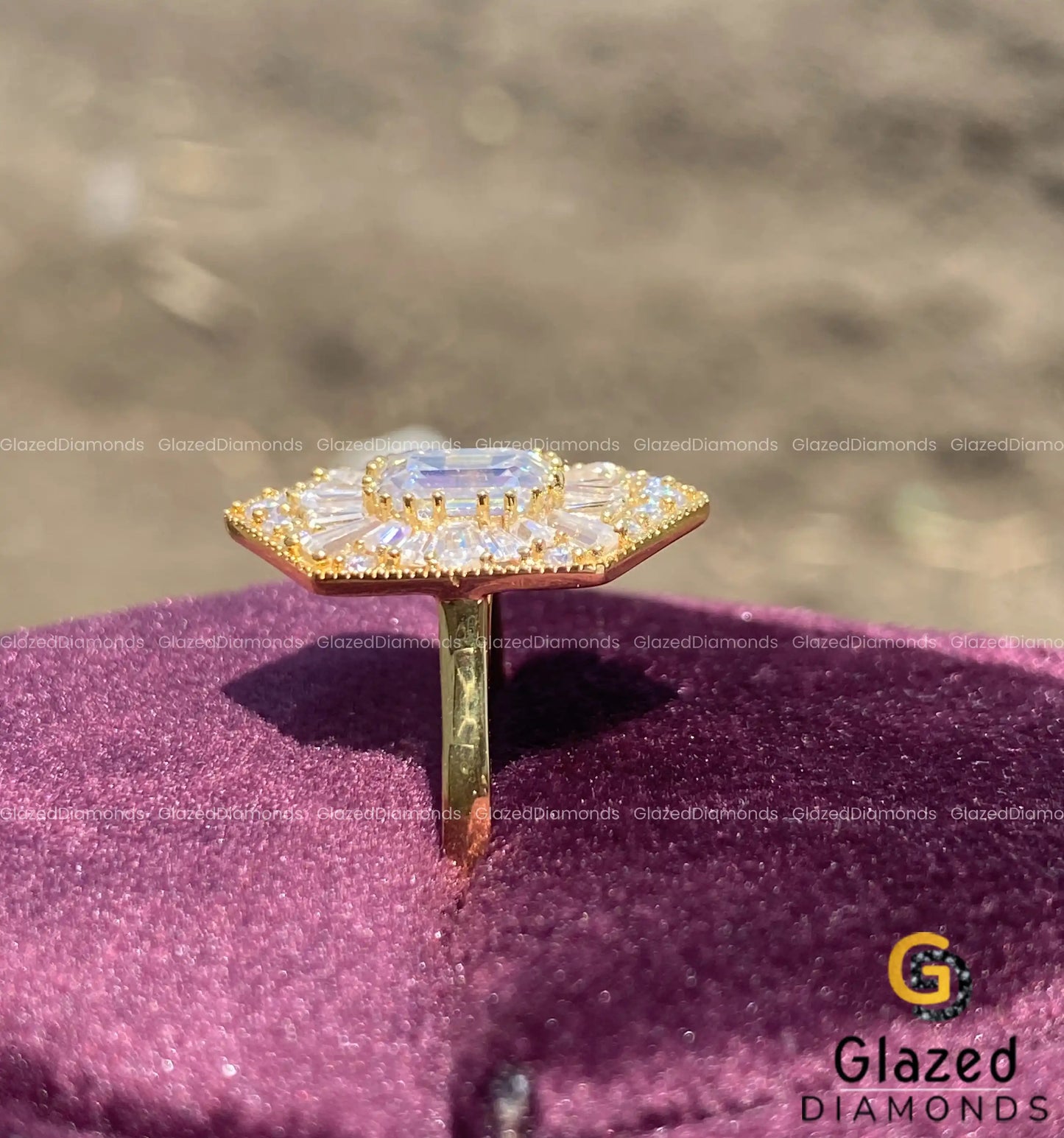 Art Deco Emerald Cut Moissanite Hexagon Shape Engagement Ring For Her