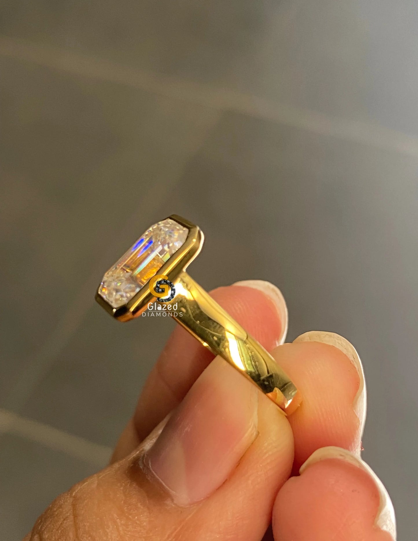 Emerald Cut Bezel Set Ring