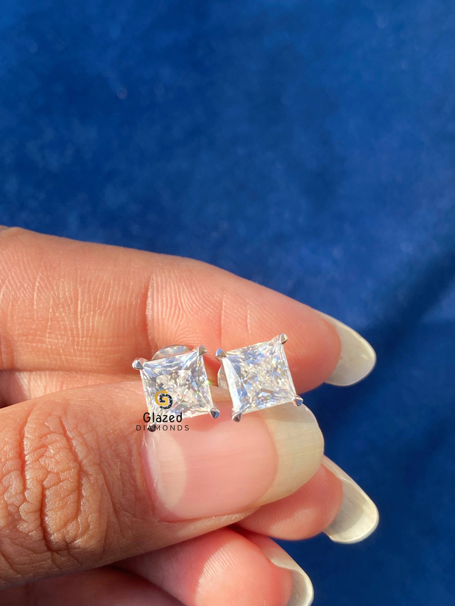 Four Prong Moissanite Princess Cut Stud Earrings