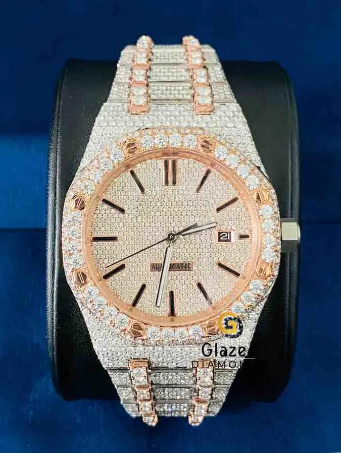 Fully Iced Black Bar AP Moissanite Watch