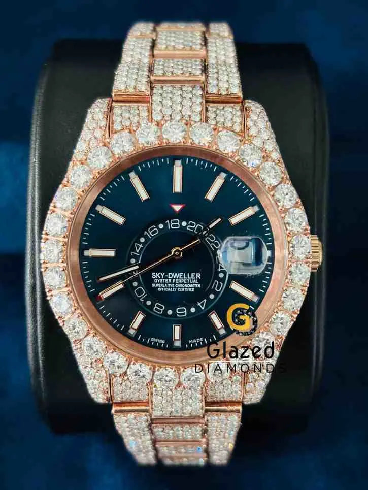Fully Iced Blue Dial Sky Dweller Moissanite Watch