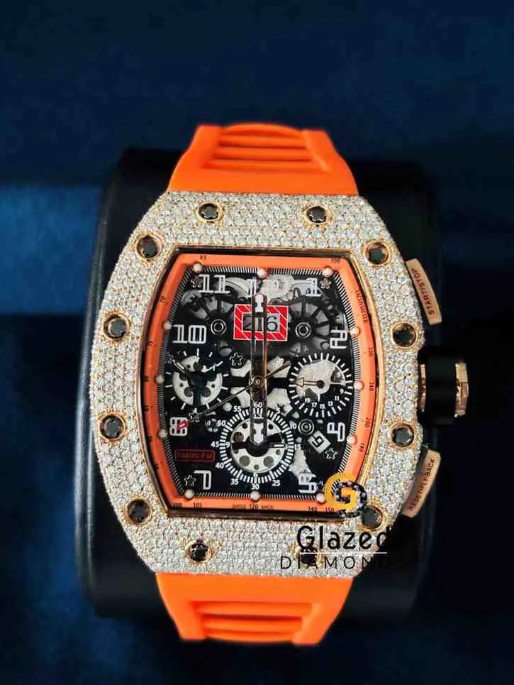 Fully Iced Multi Dial Chronograph Silicon Rubber Strap Watch