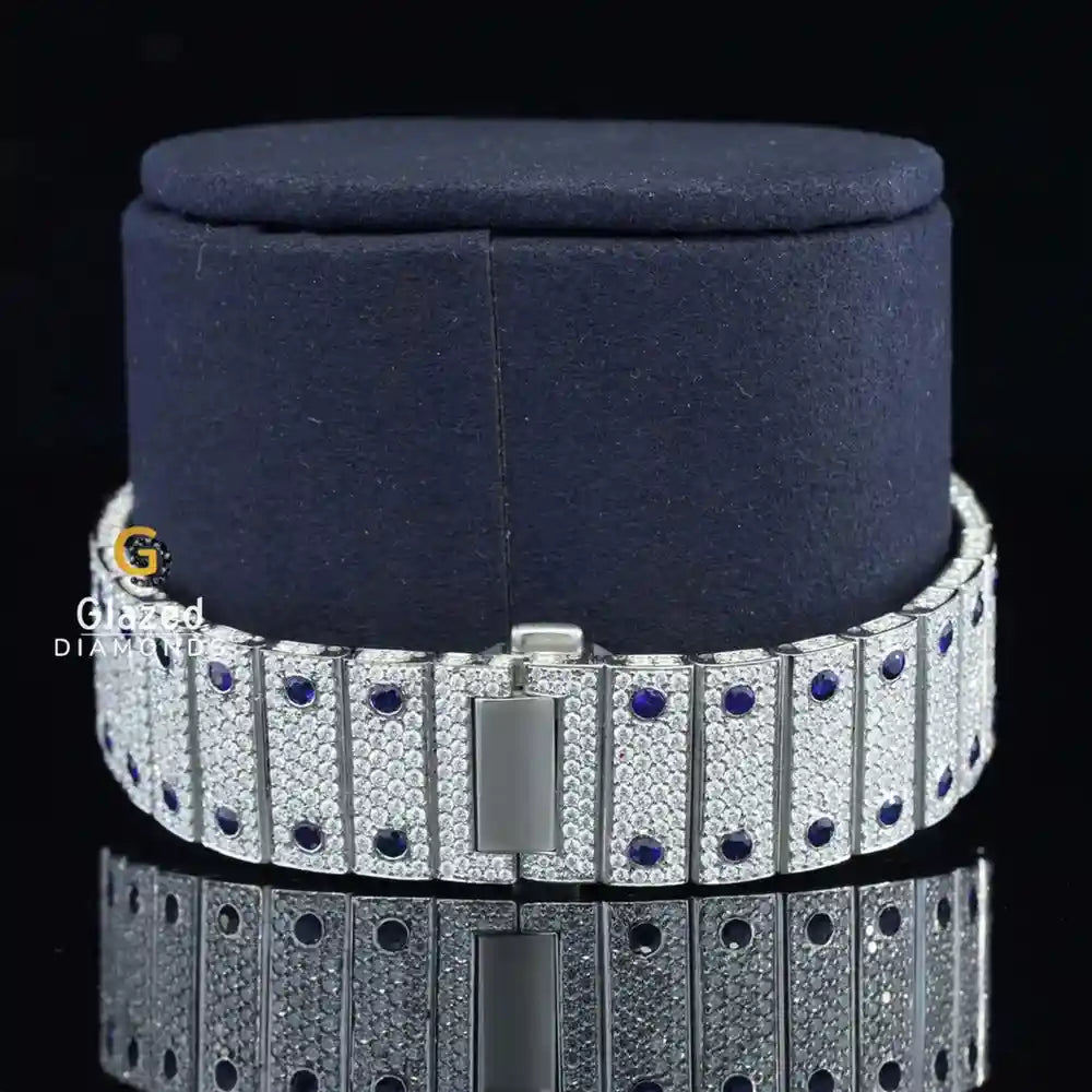 Fully Iced Out Blue Dial Moissanite Watch