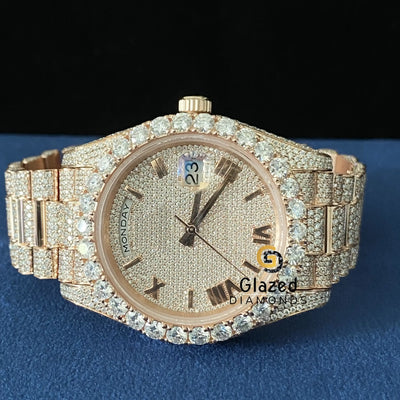 Fully Iced Out Roman Dial VVs Moissanite Stainless Steel Watch