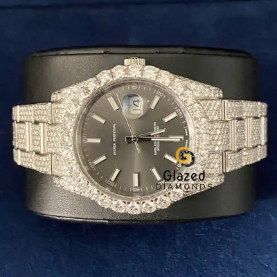 Fully Iced Out Stick Gray Dial D Colorless Moissanite Watch