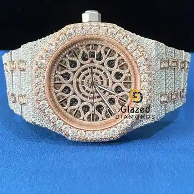 Fully Iced Out Unique Pattern Two Tone VVS Moissanite Watch