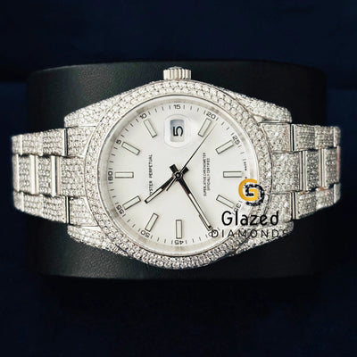 Fully Iced Out White Stick Dial Diamond Studded Moissanite Watch