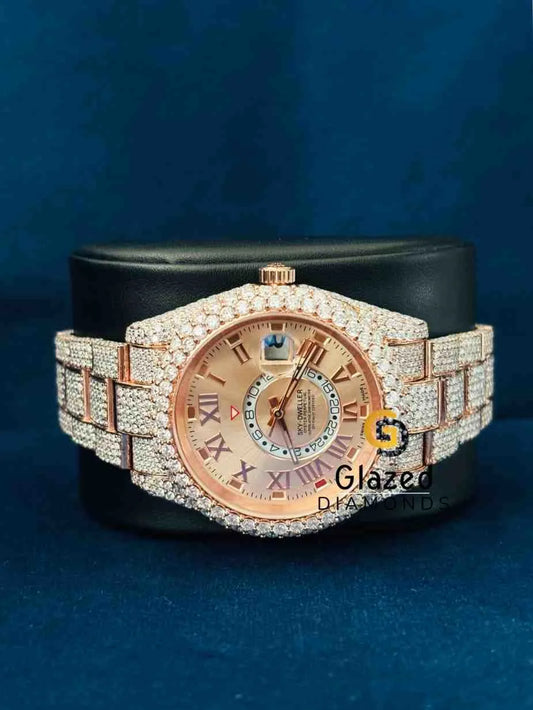 Fully Iced Rose Gold Dial VVS Moissanite Rolex Watch