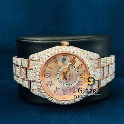 Fully Iced Rose Gold Dial VVS Moissanite Rolex Watch