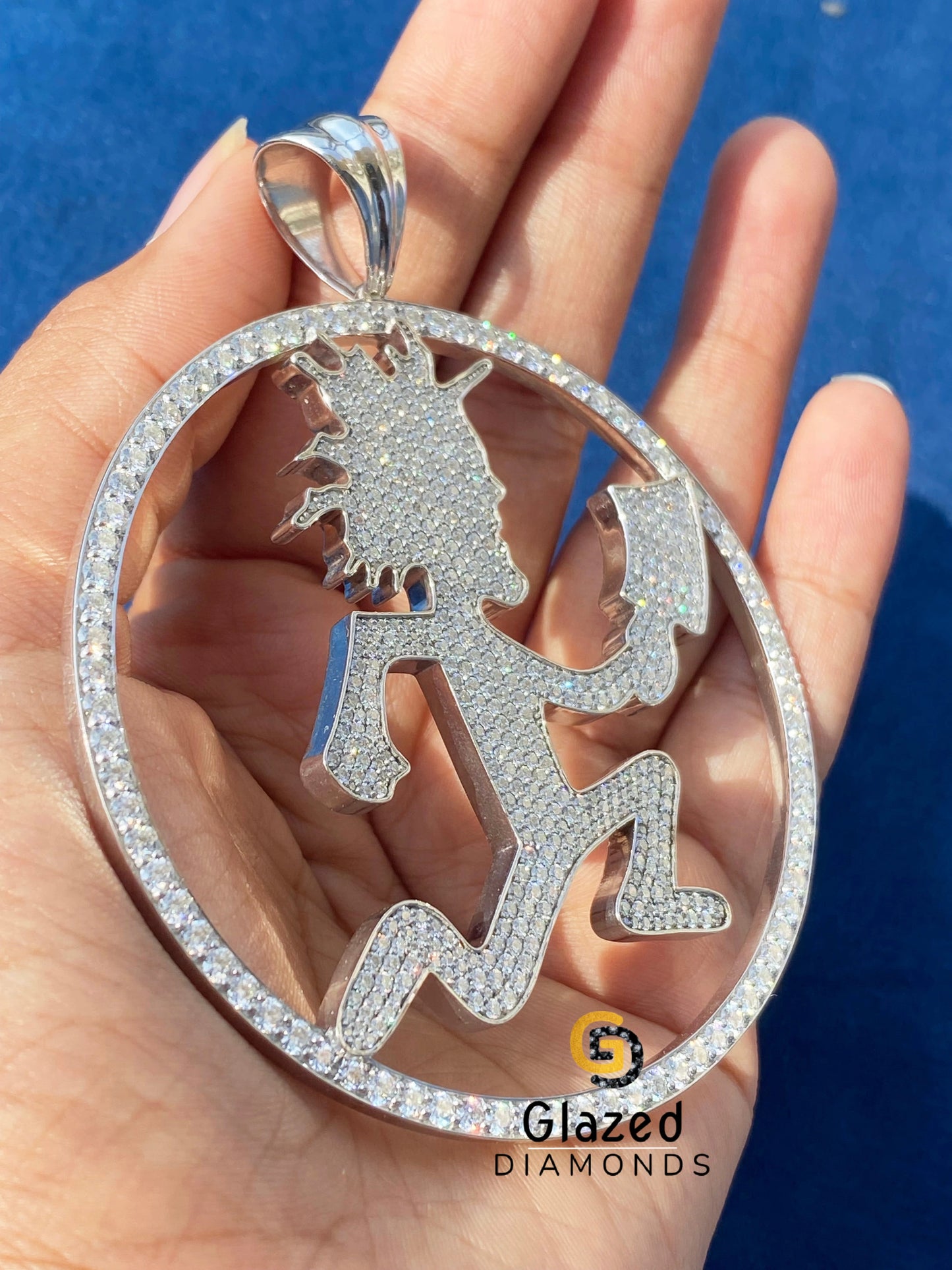 Fully Moissanite Circle Hatchet Man Pendant 925 Silver