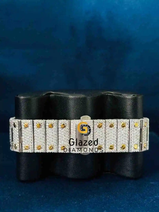 Green Arabic Number Dial Stainless Steel Strap Moissanite Watch