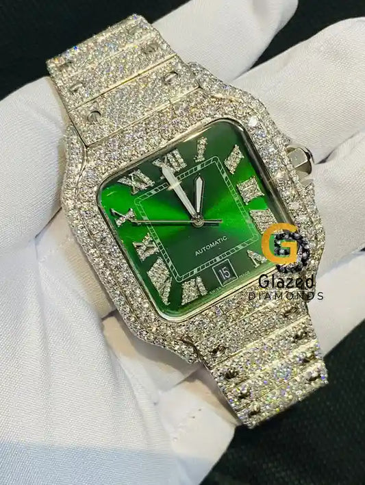 Green Dial Moissanite Squere Watch