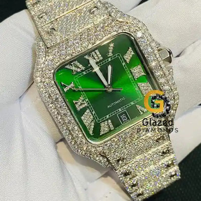 Green Dial Moissanite Squere Watch
