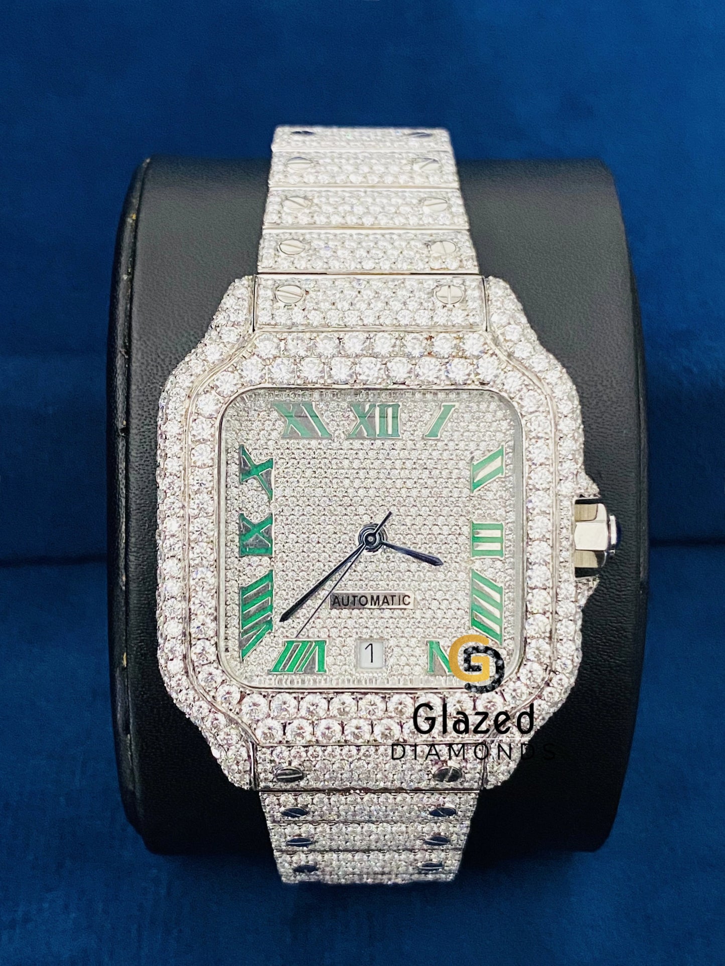 Green Roman Number Moissanite Watch