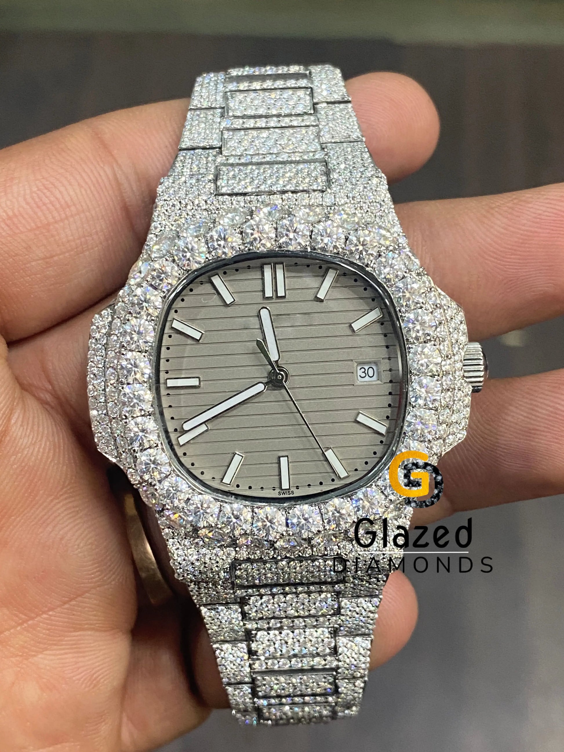Grey Dial Moissanite Watch