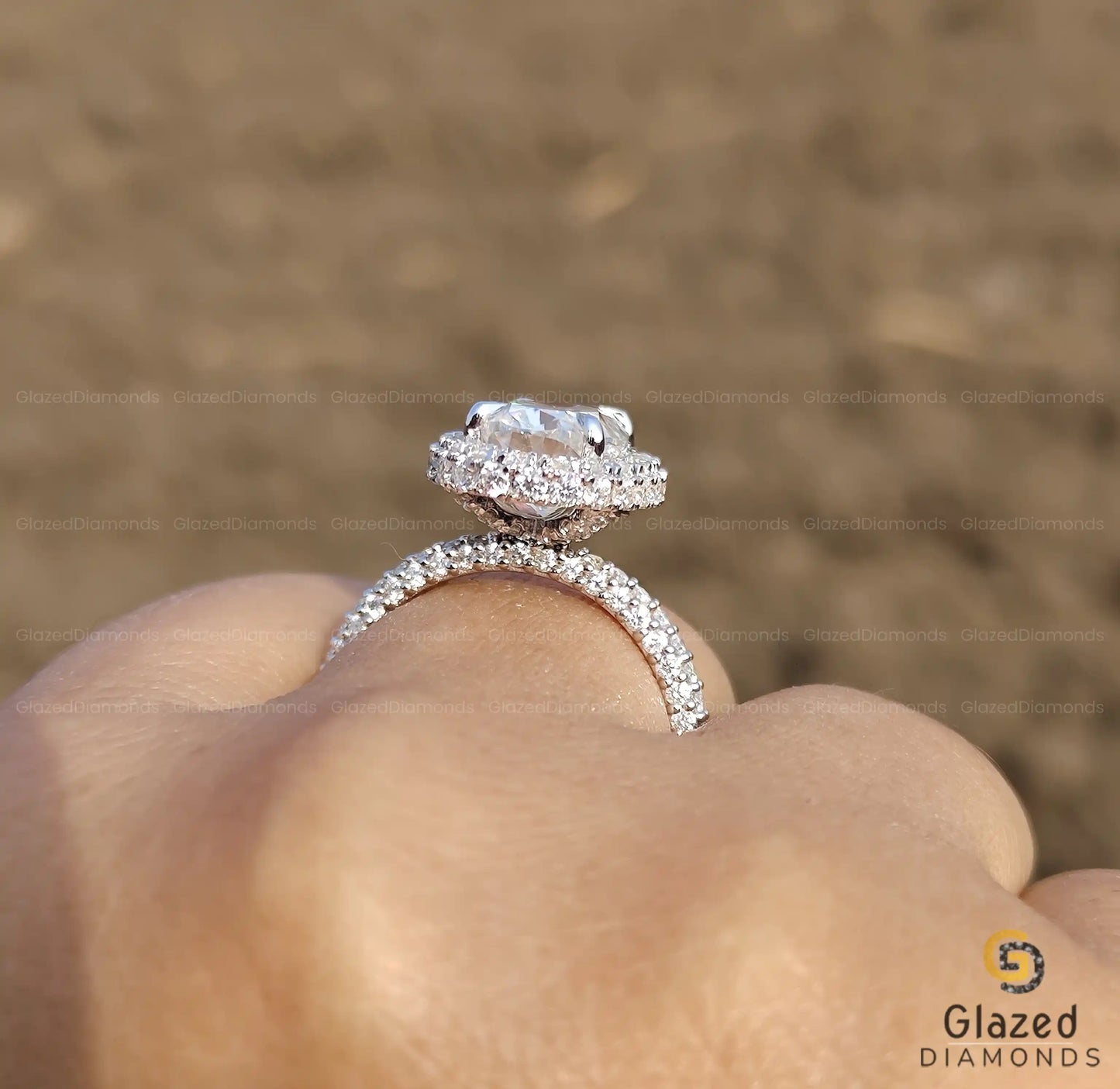 4.5CT Oval Cut Moissanite Halo Vintage Engagement Ring