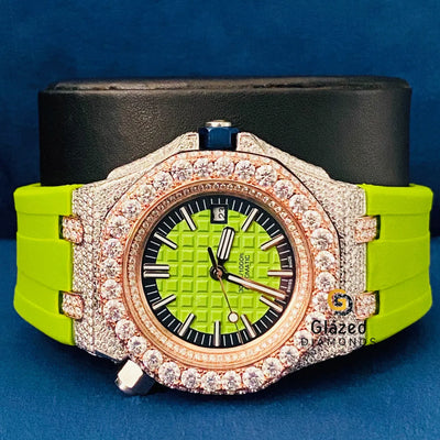 Hip Hop Face Dial Two Tone Round Moissanite Watch