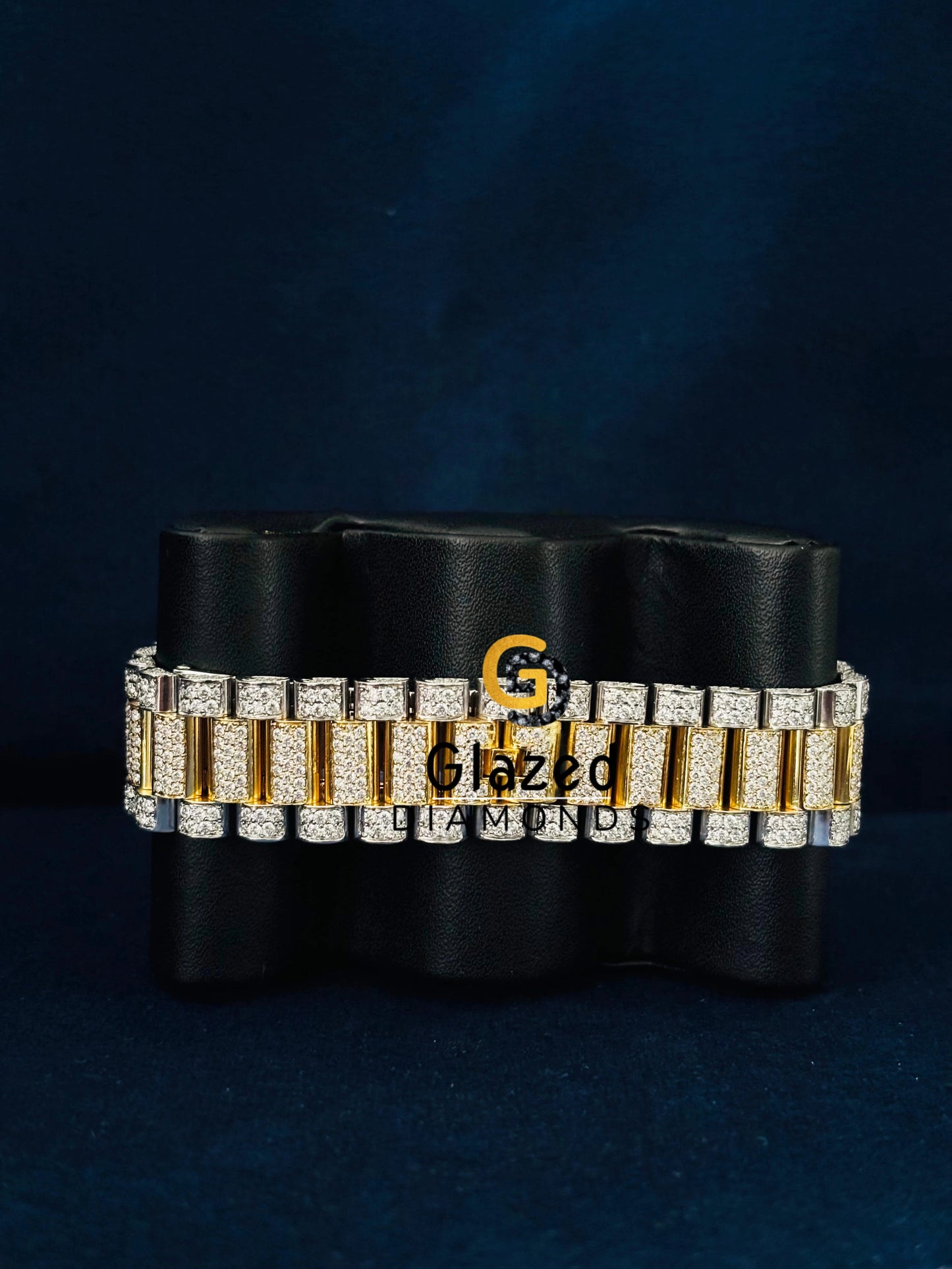 Hip Hop Stainless Steel Blue Dial Bust Down Watch