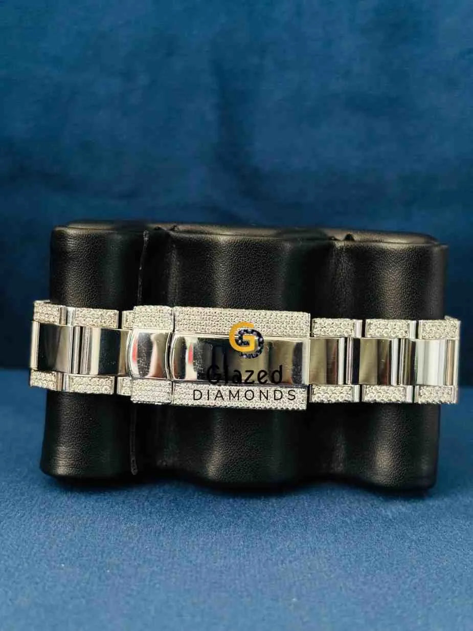 Iced Out Black Dial Baguette Bar Moissanite Watch