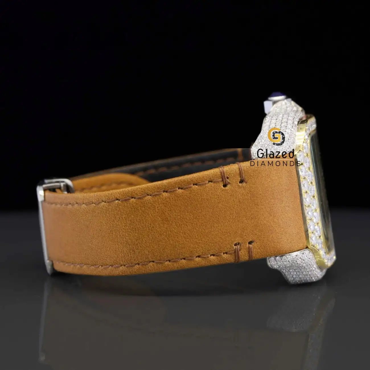 Iced Out Brown Belt Moissanite Watch For Men