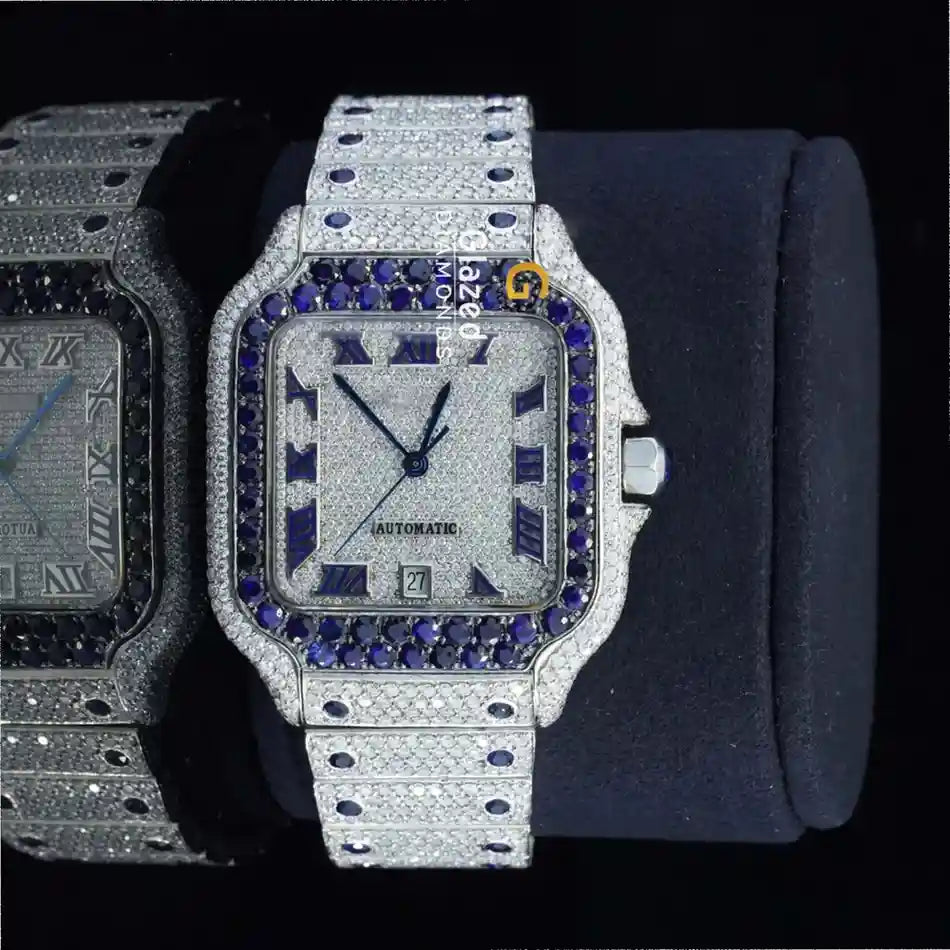 Iced Out Moissanaite BLue Dial Watch