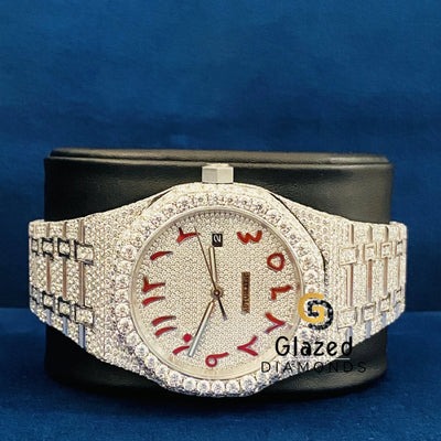 Iced Out Moissanite Arabic Number Dial Watch