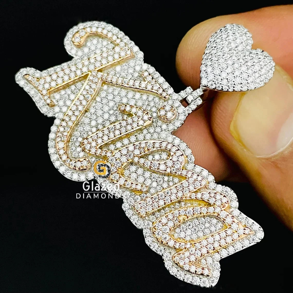Iced Out Name Pendant with Heart Bail