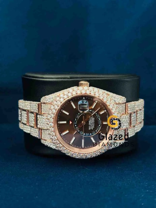 Iced Out VVS Moissanite Baguette Bar Sky Dweller Wrist Moissanite Watch