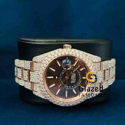 Iced Out VVS Moissanite Baguette Bar Sky Dweller Wrist Moissanite Watch