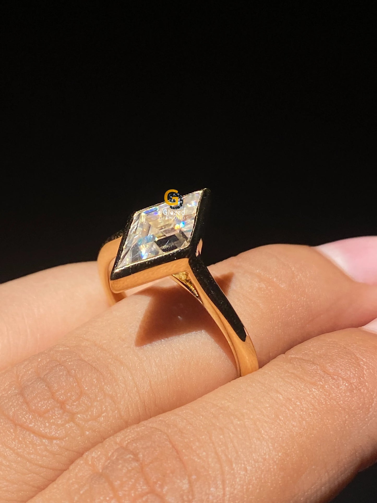 3.5 CT Lozenge Cut Solitaire Bezel Set Moissanite Engagement Ring