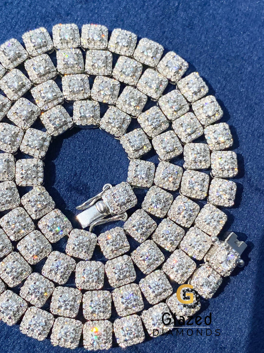 6.5MM Sterling Silver Moissanite Halo Tennis Chain