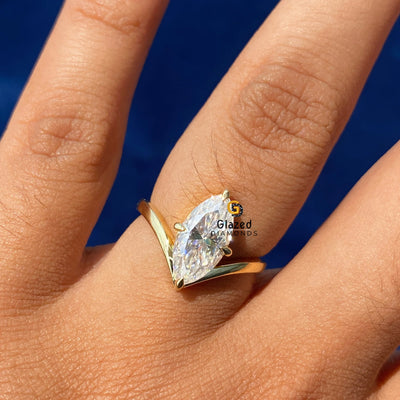 Marquise Cut Moissanite Curved Setting Engagement Solitaire Ring