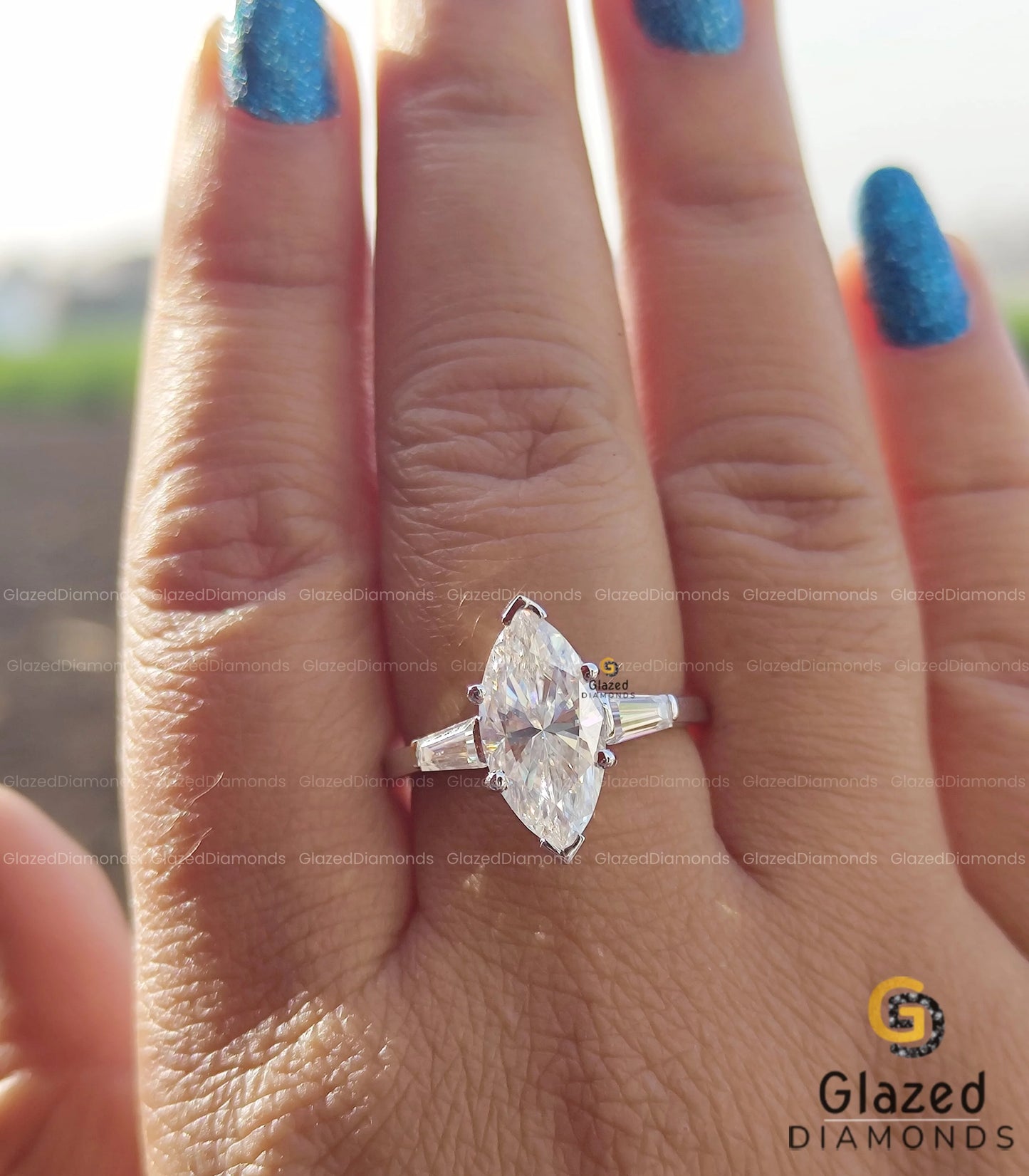 Marquise Cut Moissanite Three Stone Ring