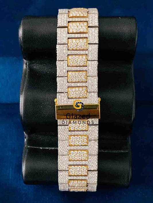 Men_s 925 Silver Yellow Gold Plated Dual Tone Moissanite Watch