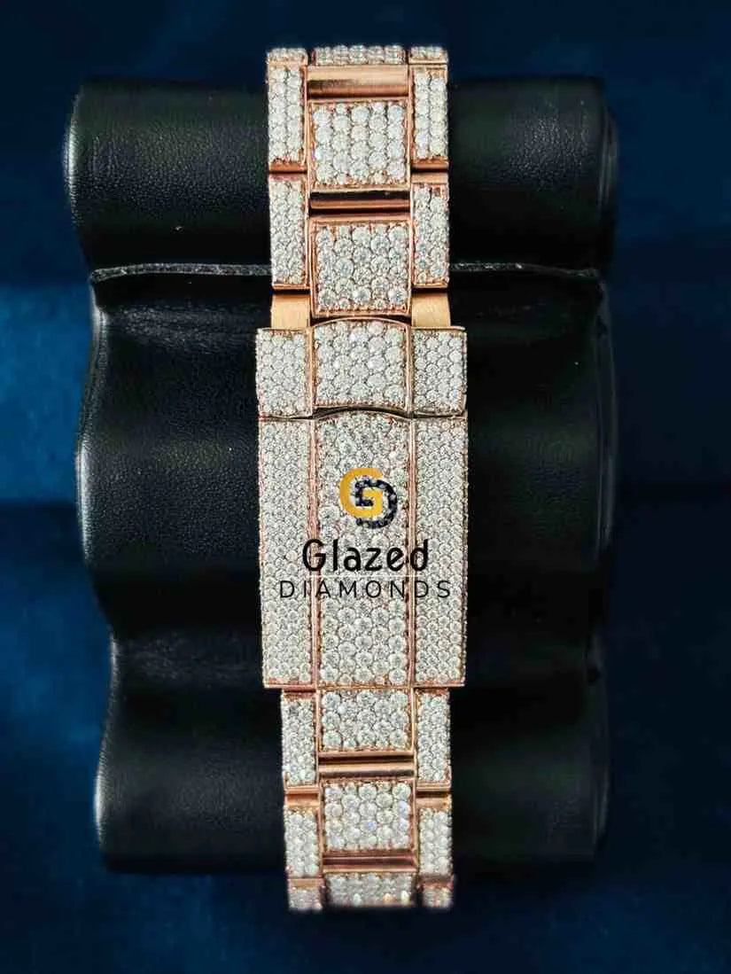 Men_s Blue Dial Sky Dweller Baguette Bar Wrist Moissanite Watch