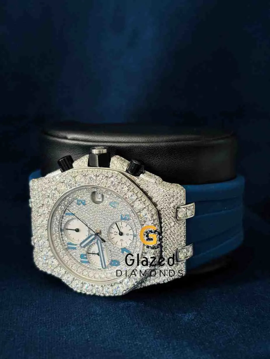 Men_s Blue Silicon Strap Multi Chronograph Dial AP Watch