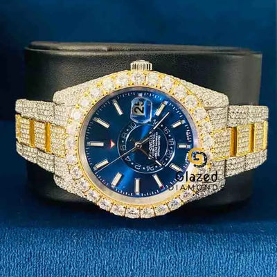 Men_s Bust Down Royal Blue Sky Dweller StickDial Moissanite Watch